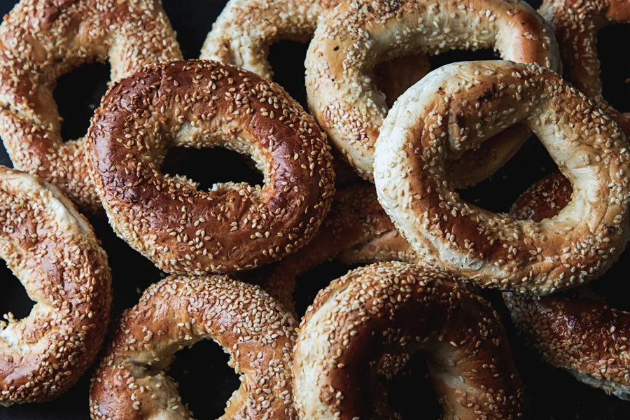 Freshly baked sesame bagels